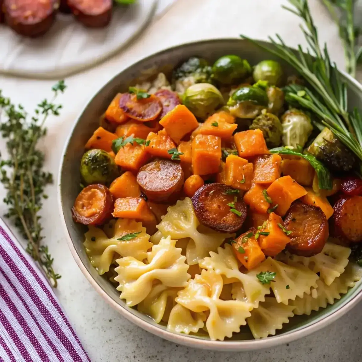 Autumn Sausage Pasta Dinner - easy high protein recipe