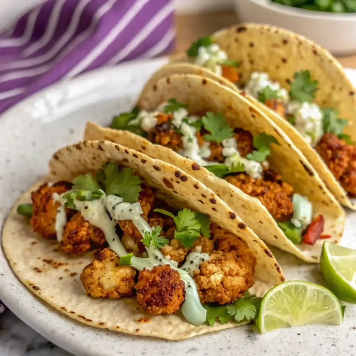 Cilantro Lime Cauliflower Tacos - easy high protein recipe