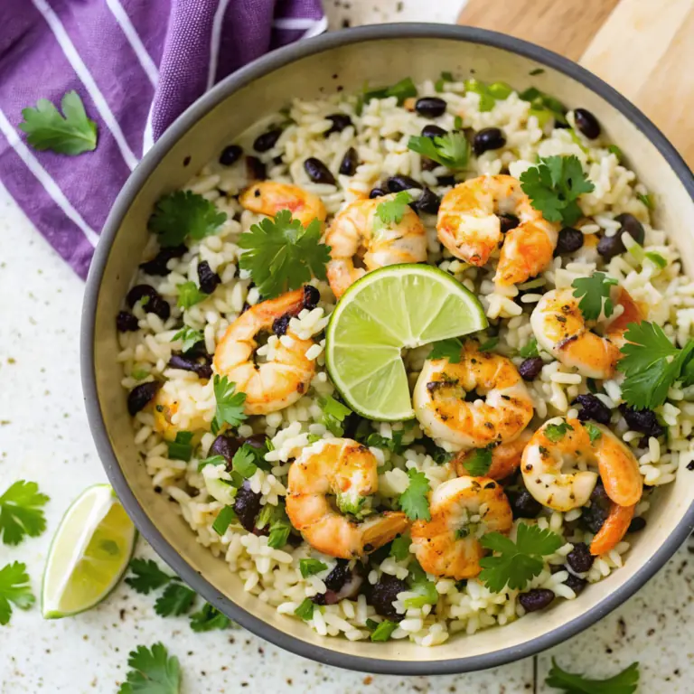 Cilantro lime shrimp and rice with black beans