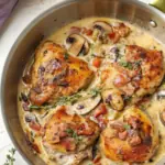 Creamy Bacon Mushroom Chicken Thighs - easy high protein recipe