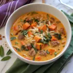 Creamy Butternut Squash Sausage Soup - easy high protein recipe