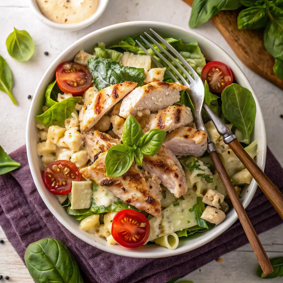 Creamy Chicken Pasta Salad - easy high protein recipe