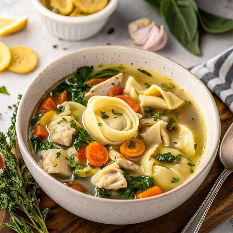 Creamy Chicken Tortellini Soup Delight - easy high protein recipe