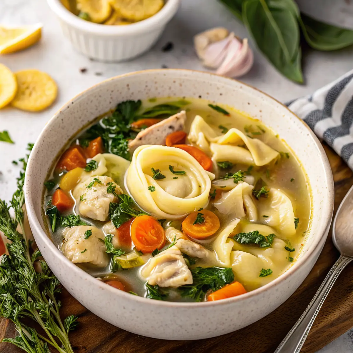 Creamy Chicken Tortellini Soup Delight - easy high protein recipe