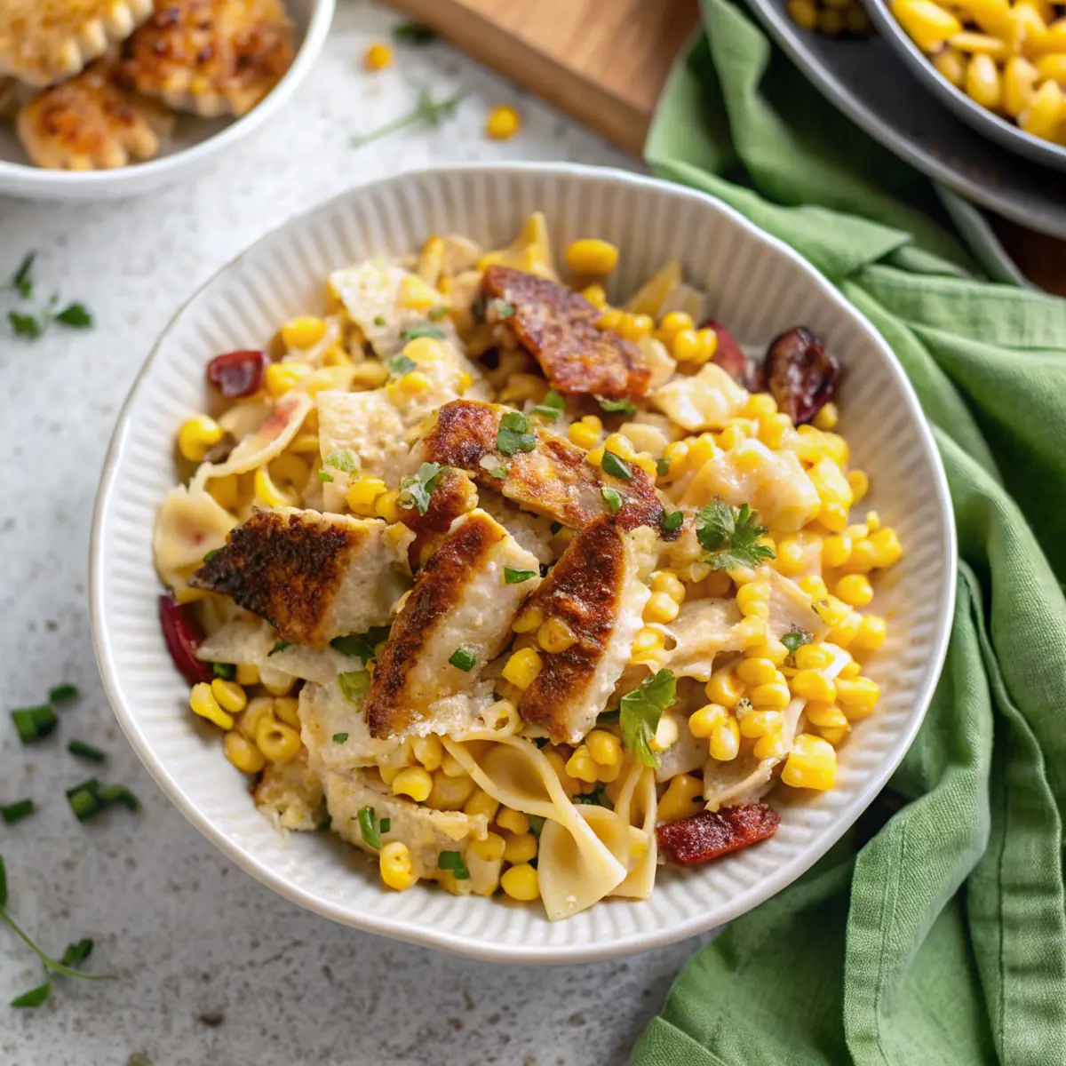 Creamy Corn Chicken Pasta Delight - easy high protein recipe