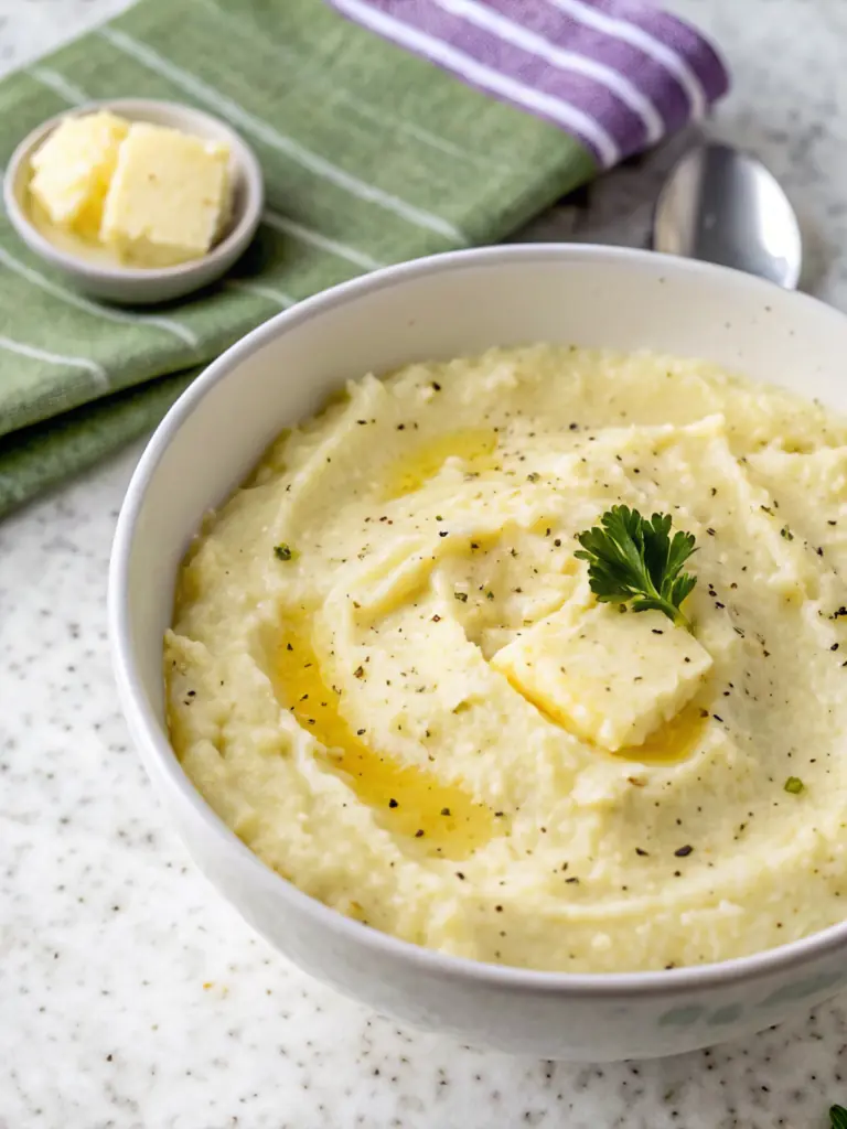 Creamy cottage cheese mashed potatoes, a high protein Thanksgiving side