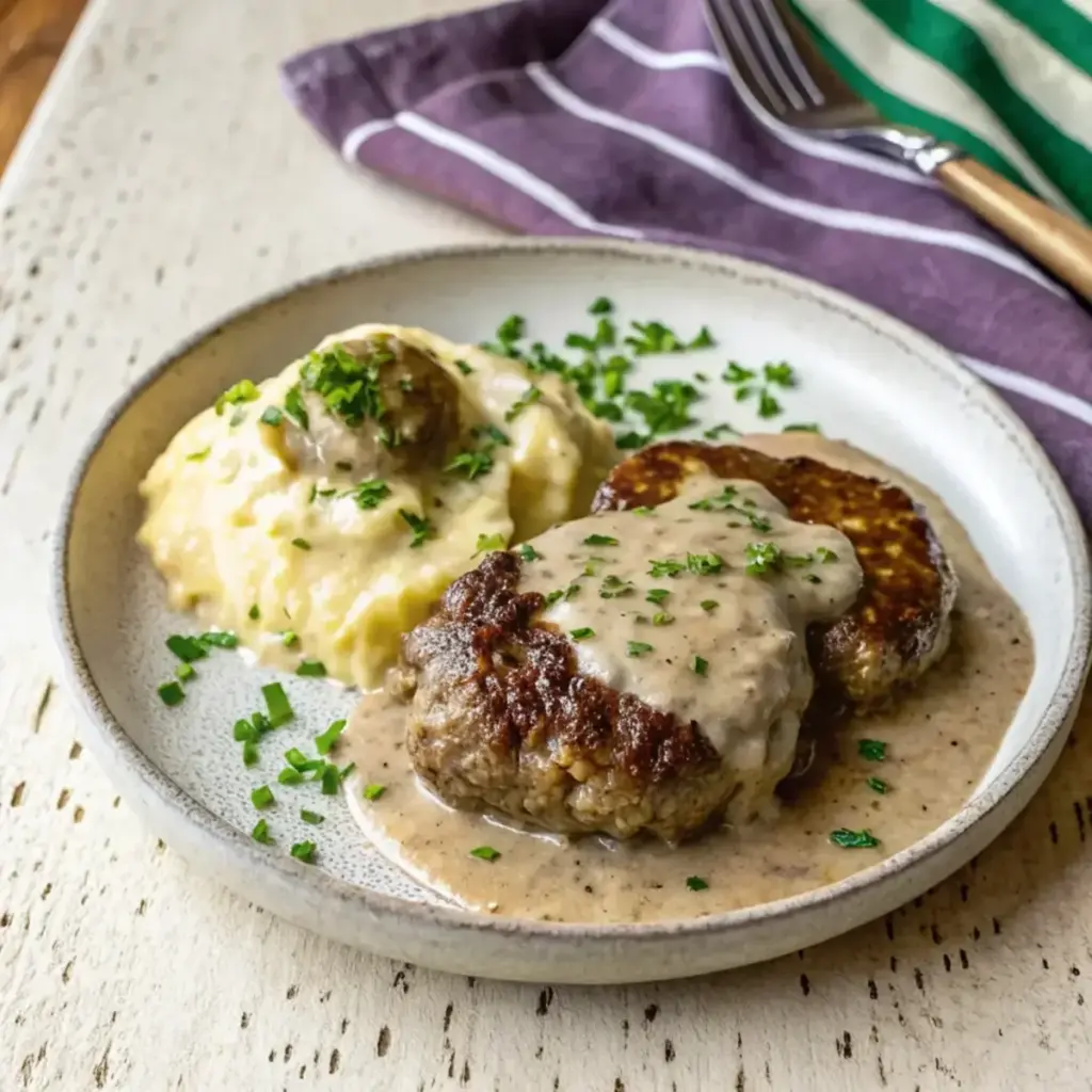 Creamy Horseradish Salisbury Steaks, one of our 30g protein dinners