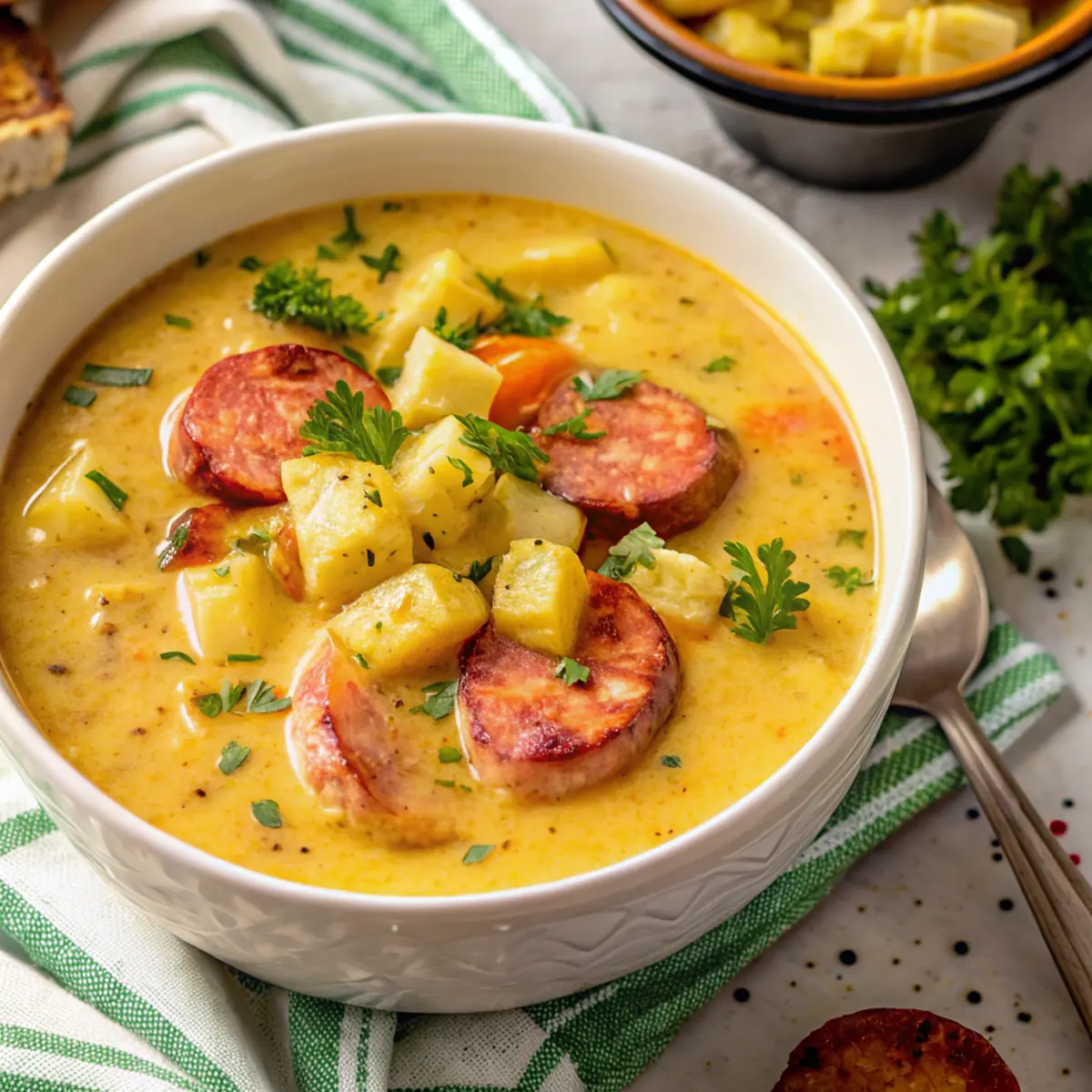 Creamy Kielbasa Potato Soup - easy high protein recipe