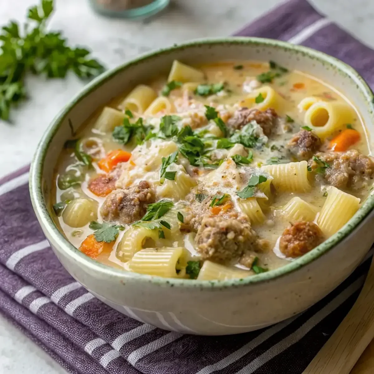 Creamy Parmesan Italian Sausage Soup - easy high protein recipe