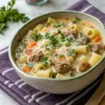 Creamy Parmesan Italian Sausage Soup - easy high protein recipe