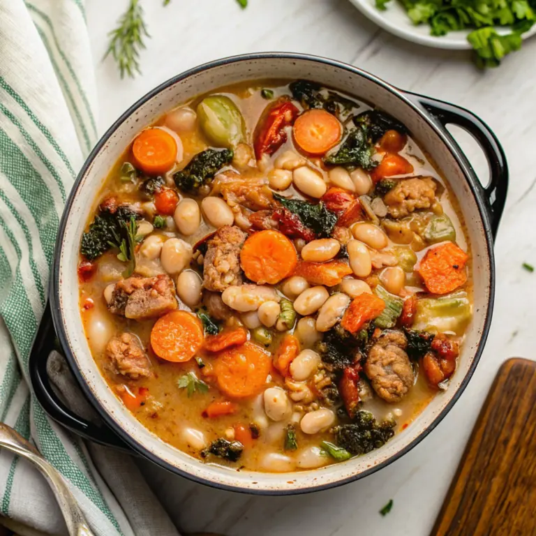 Creamy Tuscan White Bean Soup - easy high protein recipe