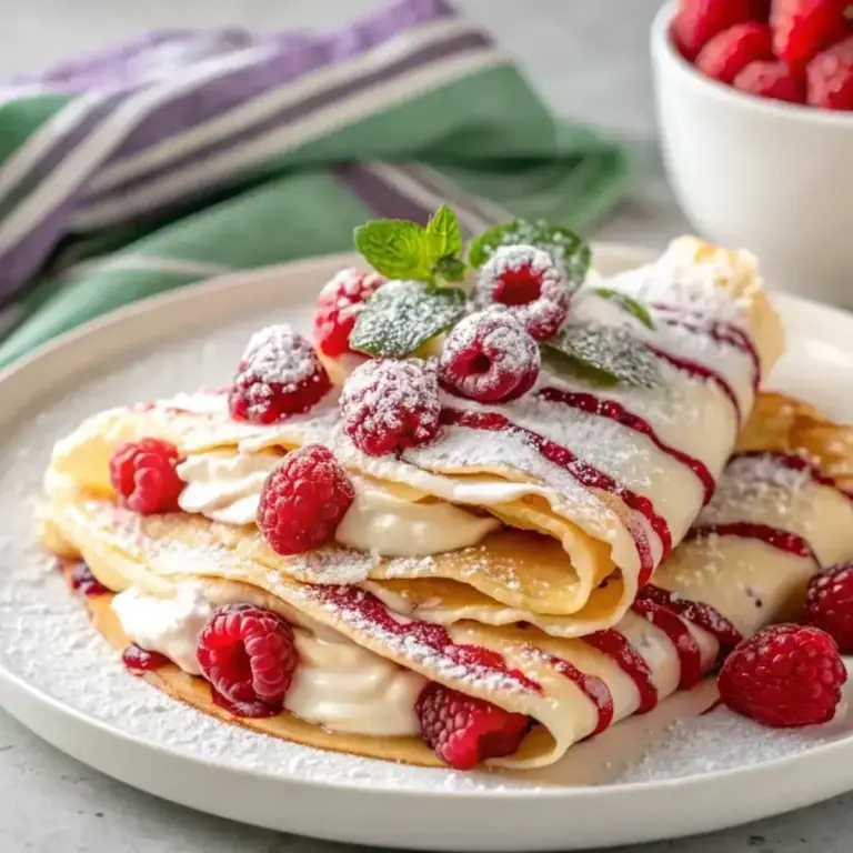 Delish Raspberry Vanilla Cream Crepes - easy high protein recipe