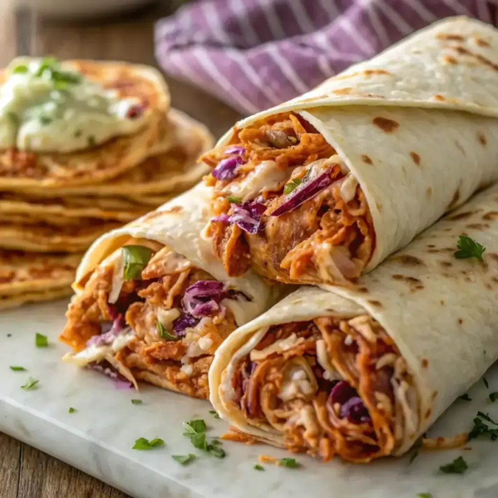 Easy BBQ Chicken Coleslaw Wraps, one of our 30g protein dinners