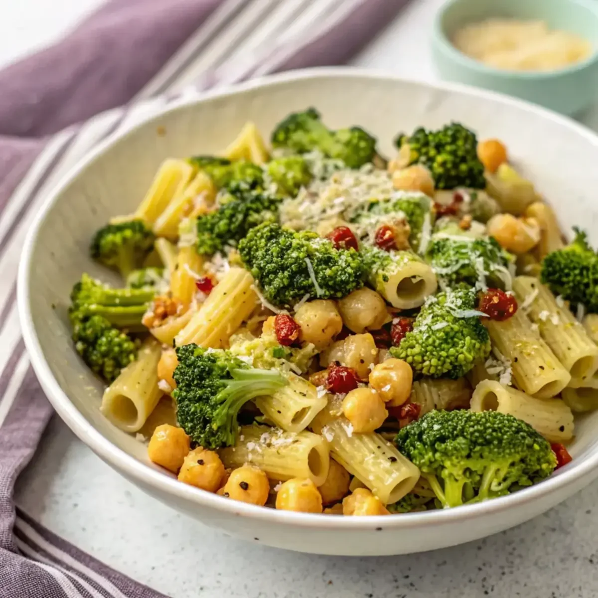 Easy Broccoli Chickpea Pasta Recipe - easy high protein recipe