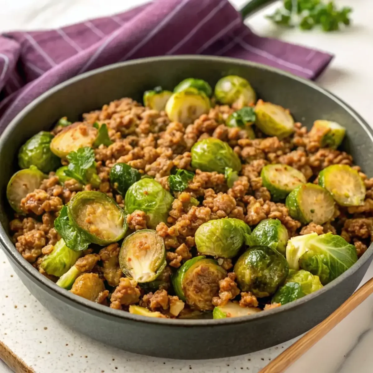 Easy Brussels Sprouts Turkey Skillet - easy high protein recipe
