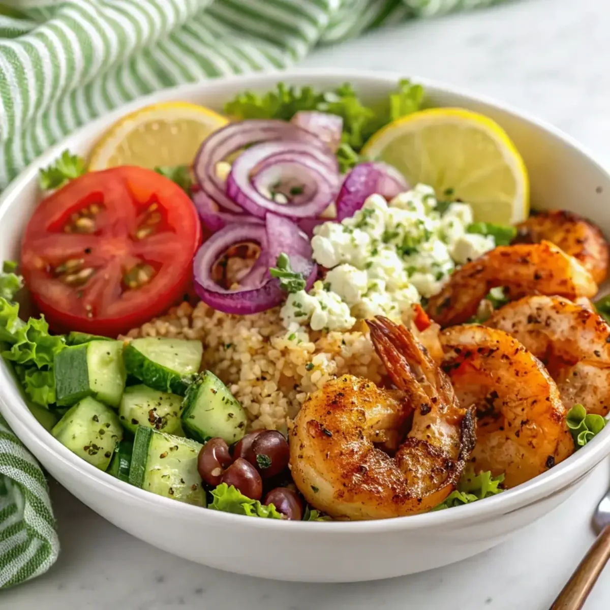 Easy Greek Shrimp Mediterranean Bowl - easy high protein recipe