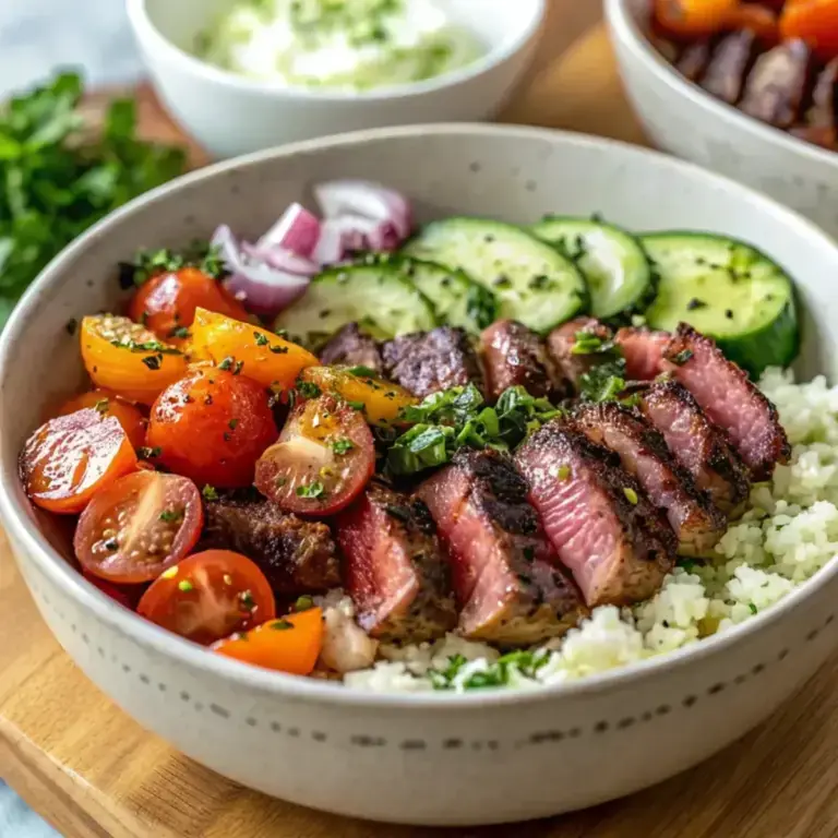 Easy Mediterranean Steak Bowls - easy high protein recipe