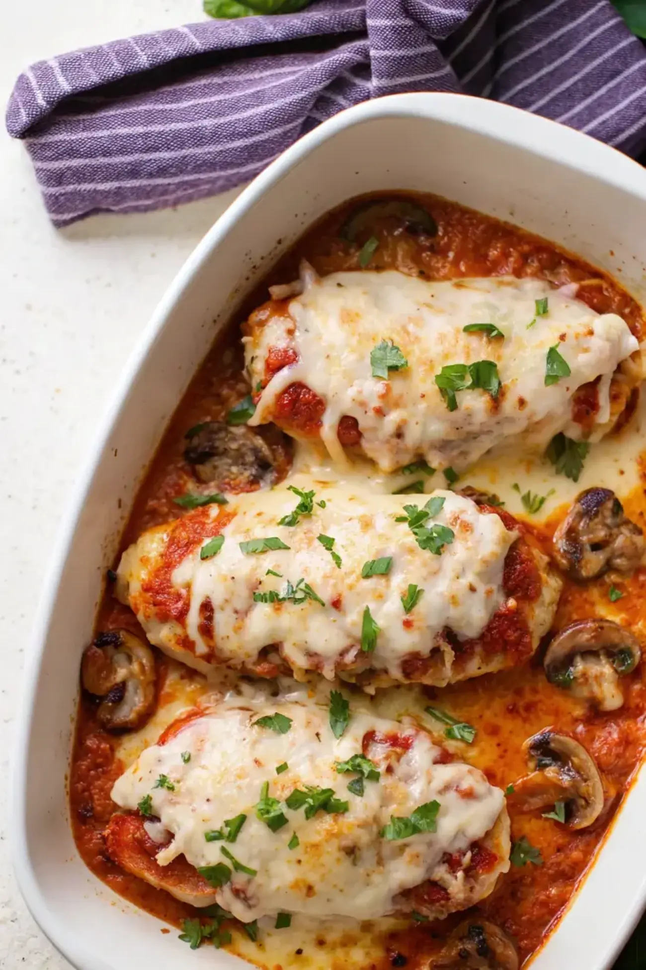 Easy Mozzarella Chicken with Mushrooms - easy high protein recipe