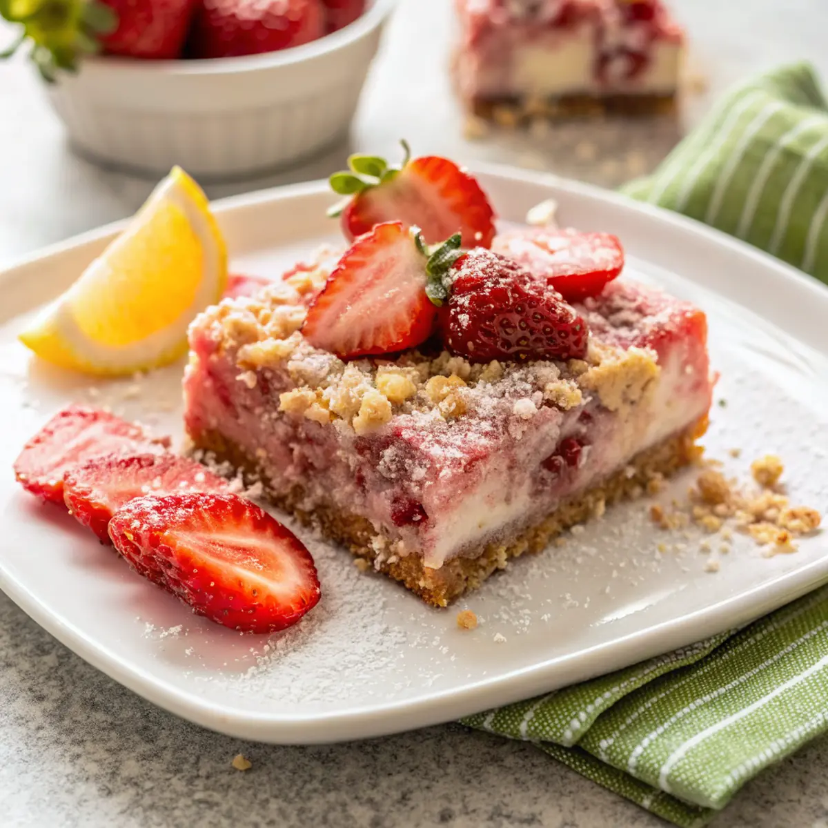 Easy No Bake Strawberry Cheesecake Bars - easy high protein recipe
