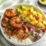 Easy Shrimp Rice Bowl with Pineapple Salsa - easy high protein recipe