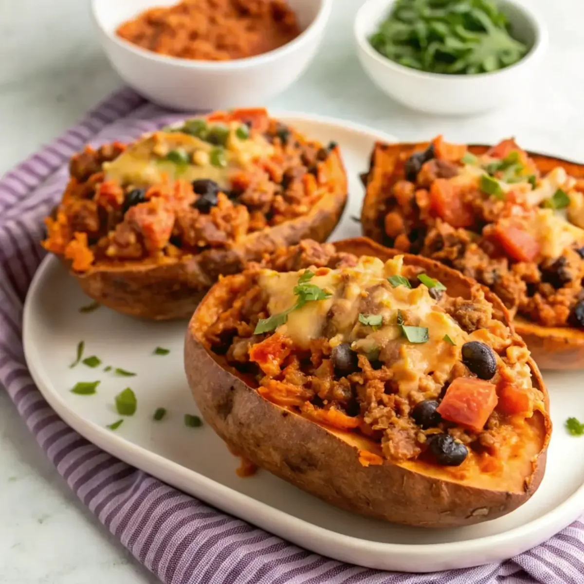 Easy Turkey Stuffed Sweet Potatoes - easy high protein recipe