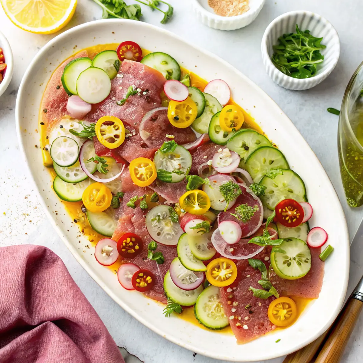 Fresh Tuna Crudo with Citrus Dressing - easy high protein recipe