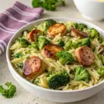 Healthy Chicken Sausage Broccoli Orzo - easy high protein recipe