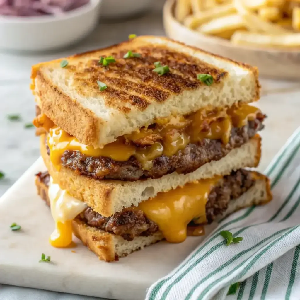Juicy Grilled Cheese Burger Sandwich, one of the 40g protein dinners on our list