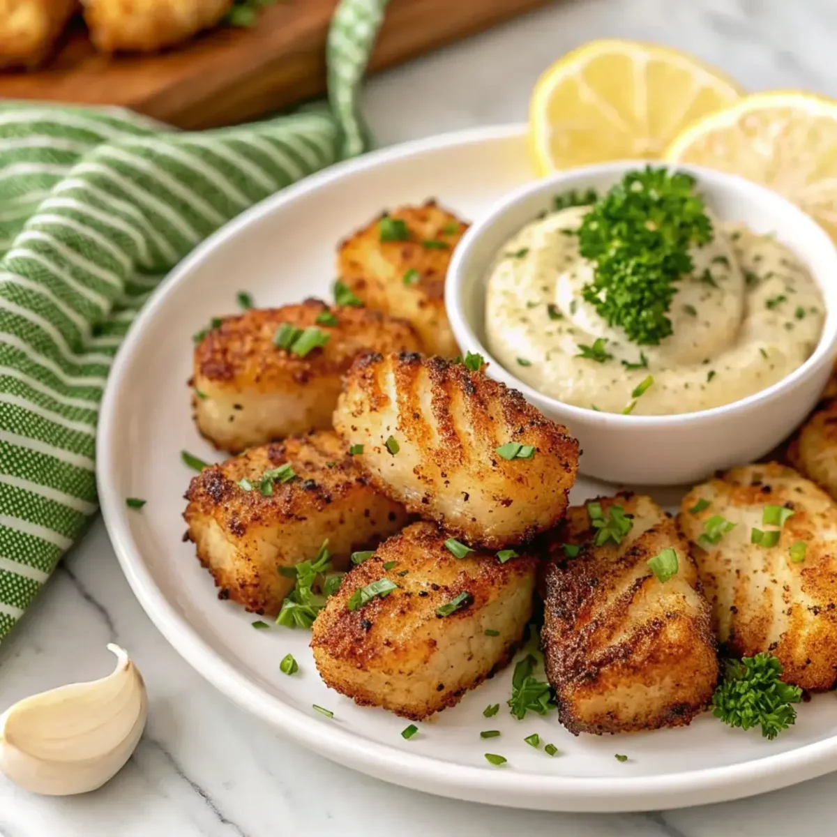Lemon Butter Fish Bites with Aioli - easy high protein recipe