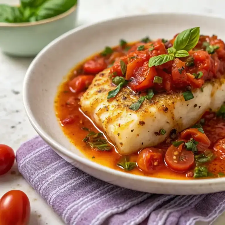 Mediterranean Cod in Tomato Basil Sauce - easy high protein recipe