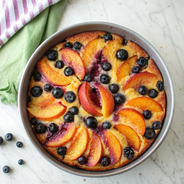 Peach Blueberry Greek Yogurt Cake - easy high protein recipe