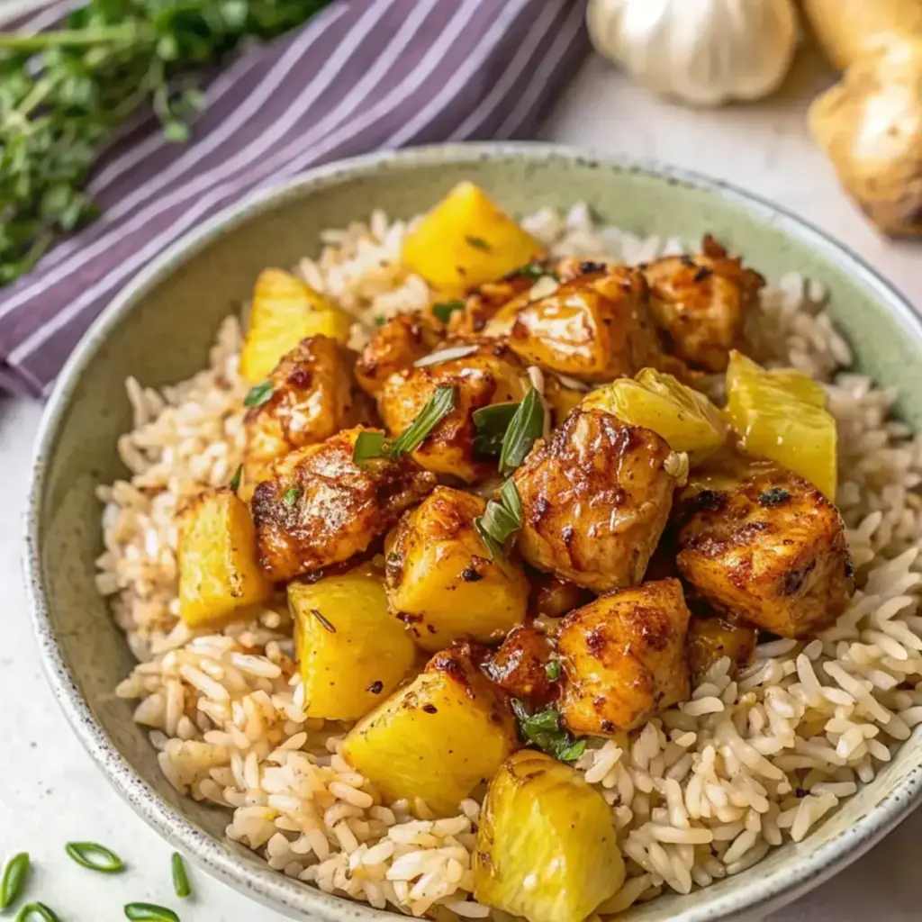 Sweet Pineapple Chicken and Rice, one of our 30g protein dinners