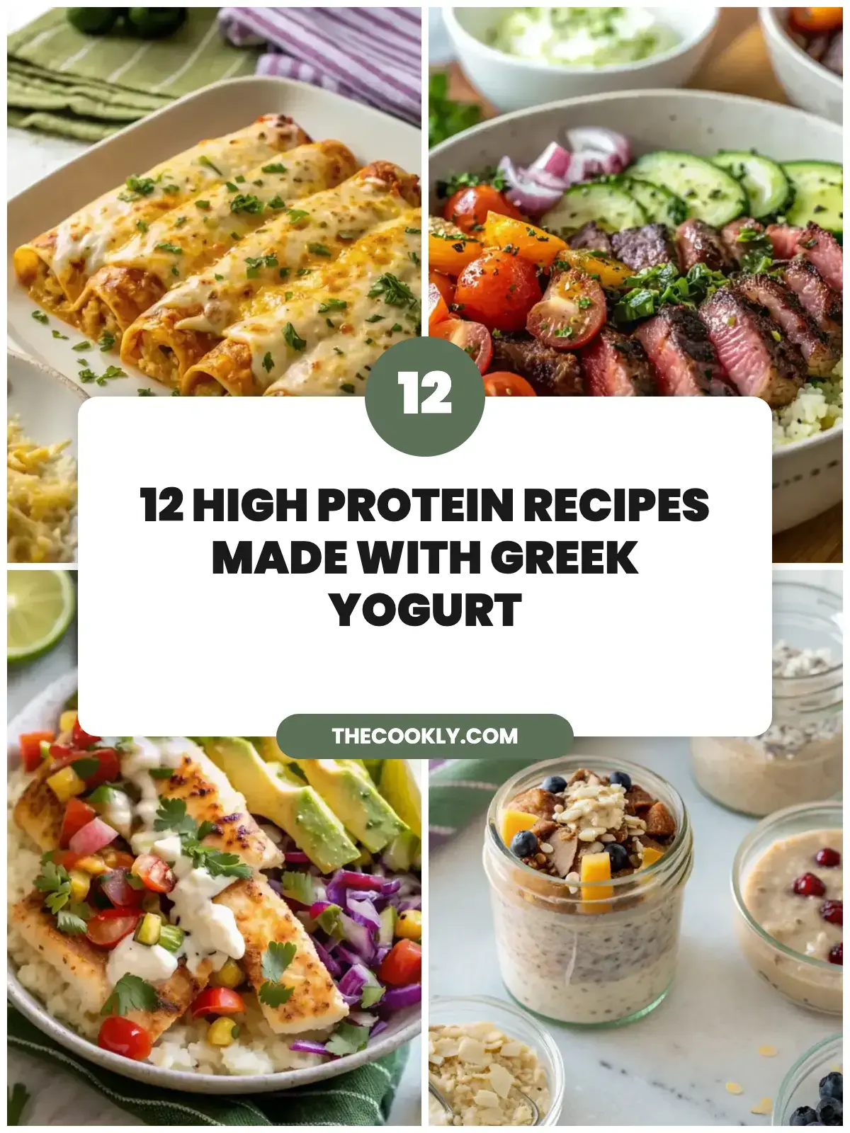 12 high protein Greek yogurt recipes, a collage of four of the recipes on our list