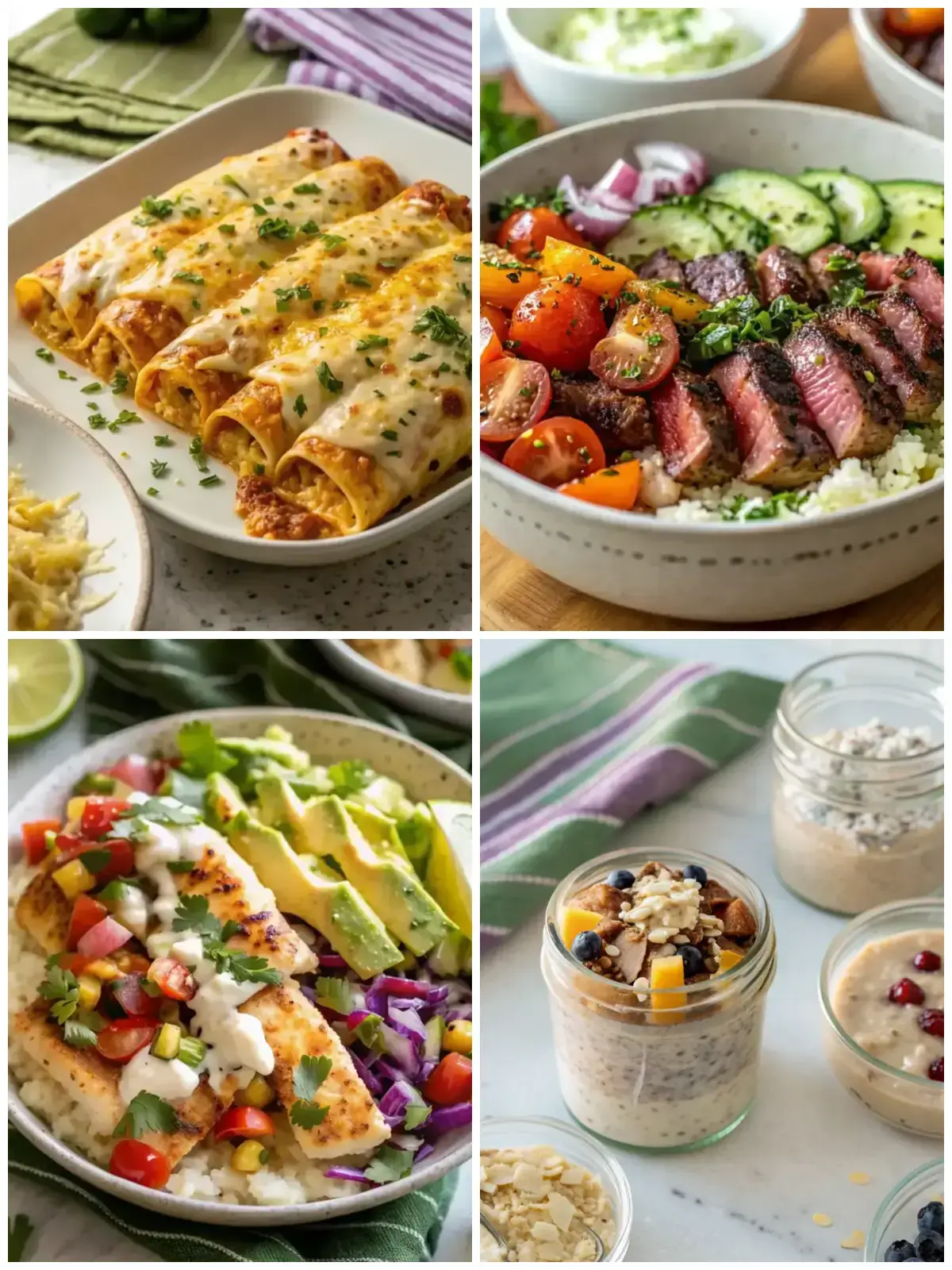 High protein Greek yogurt recipes, a collage of four of the recipes on our list