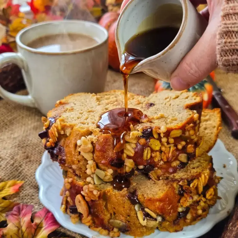 High protein pumpkin bread with granola for Thanksgiving