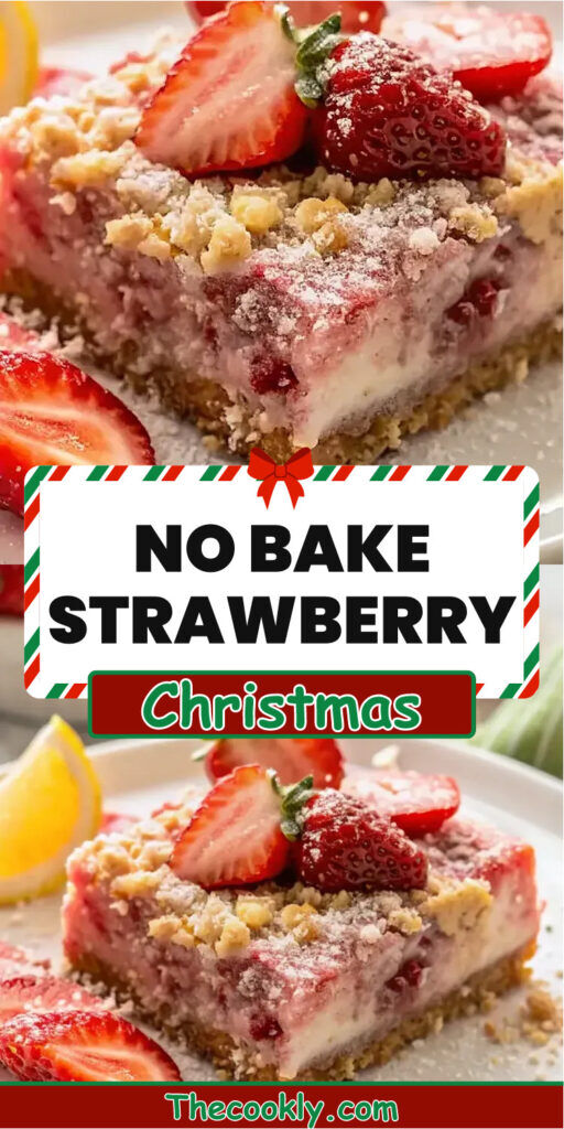 No Bake Strawberry Cheesecake Bars with Creamy Filling and Fresh Strawberries